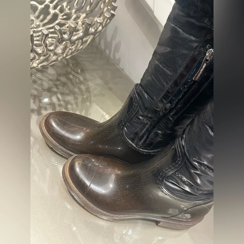 Gianmarco Lorenzi Luxury Italian Designer Faux Fur Trim Lining Rain Boots- 37